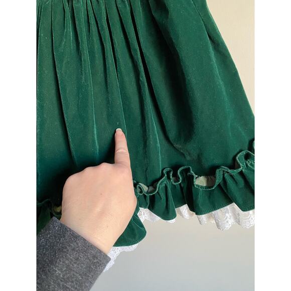 Vintage Hugs and Kisses Green Velvet Girls Dress - Picture 9 of 12